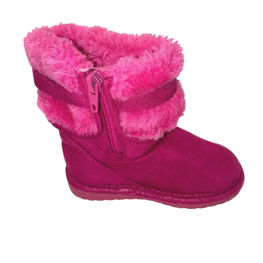Disney Minnie Mouse Toddler Girls Hot Pink Faux Fur Bow Winter Boots Size 4
